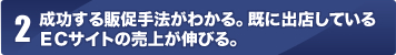 成功する販促手法がわかる。既に出店しているＥＣサイトの売上が伸びる。